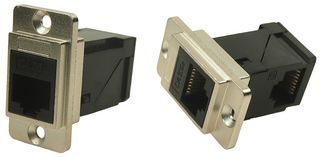 CP30751M - Dual Slim RJ45 Cat5e Right Angle Socket to RJ45 Cat5e Straight Socket, Nickel Frame, CSK Holes