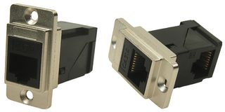 CP30752M - Dual Slim RJ45 Cat6 Right Angle Socket to RJ45 Cat6 Straight Socket, Nickel Frame, CSK Holes