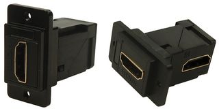CP30753MB3 - Dual Slim HDMI Right Angle Socket to HDMI Straight Socket, Black Metal Frame, M3 Holes