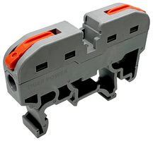TGR-QC-1-1-D - 2 Conductor Through Terminal Block with Lever Locks, 35mm DIN Rail, 28 AWG to 12 AWG, 400V, 20A, Grey