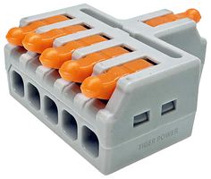 TGR-QC-1-5 - 1 Way In 5 Way Out Quick Wire Lever Lock Terminal Block Connector Splitter, 32A, 250V AC,  Pack of 5