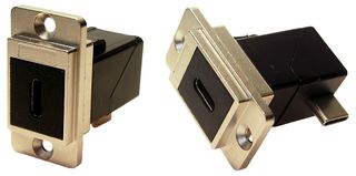 CP30756M - Dual Slim USB C Socket to USB Right Angle Plug Feedthrough Connector, Nickel Frame, CSK Holes