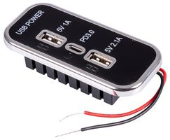 USB-C-PANEL-E - USB Panel Mount Charger, 1x PD USB Type C Sockets and 2x USB Type A Sockets