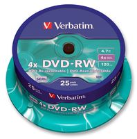 43639 - 4x Speed DVD-RW Matt Silver Blank DVDs - 25 Pack Spindle