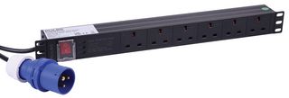 PDS6-SRG-16A - 16A Plug to 6 Way UK Sockets Rack PDU with Surge Protection, 19" 1U