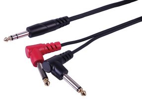 PLS00805 - 6.35mm 1/4" Stereo Jack to 2x 90° Mono Jacks Lead, 0.5m