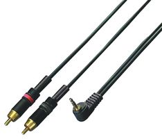 103-326-704 - Right Angle / 90 Degree 3.5mm Gold Plated Stereo Jack Plug to REAN NYS373 Series 2x RCA Phono Plugs