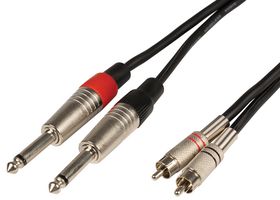 2R-2M6J600 - 2x 6.3mm Mono Jack Plugs to 2x RCA Phono Plugs Lead. 6m