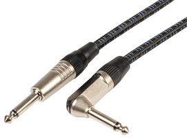 190.384UK - 6.3mm Mono Jack Plug to 6.3mm Mono Right Angle Jack Plug Braided Guitar Lead, Black / Blue, 3m