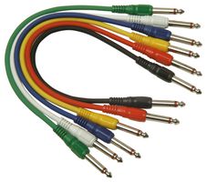 G113CB - Assorted Coloured 6.35mm Jack Plug to 6.35mm Jack Plug Screened Patch Leads, 0.3m
