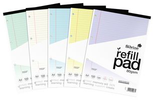 A4RPTINAC - A4 Tinted 100 Page Refill Pads, 5 Pack, Assorted Colours