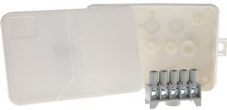 34811601 - IP55 Junction Box, White, 5 Pole 2.5mm² Screw Terminal, Exterior Mounting Clip, 130x85x37mm