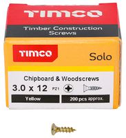 30012SOLOC - 3mm x 12mm Pozidriv Double Countersunk ZYP Solo Chipboard & Wood Screws, 200 Pack