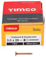 30025SOLOC - 3mm x 25mm Pozidriv Double Countersunk ZYP Solo Chipboard & Wood Screws, 200 Pack