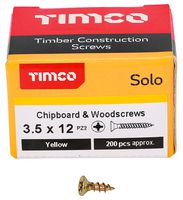 35012SOLOC - 3.5mm x 12mm Pozidriv Double Countersunk ZYP Solo Chipboard & Wood Screws, 200 Pack