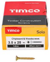 35025SOLOC - 3.5mm x 25mm Pozidriv Double Countersunk ZYP Solo Chipboard & Wood Screws, 200 Pack