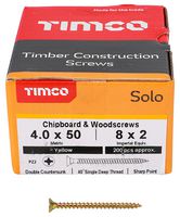 40050SOLOC - 4mm x 50mm Pozidriv Double Countersunk ZYP Solo Chipboard & Wood Screws, 200 Pack