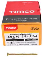 40070SOLOC - 4mm x 70mm Pozidriv Double Countersunk ZYP Solo Chipboard & Wood Screws, 200 Pack