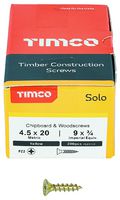 45020SOLOC - 4.5mm x 20mm Pozidriv Double Countersunk ZYP Solo Chipboard & Wood Screws, 200 Pack