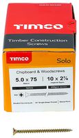 50075SOLOC - 5mm x 75mm Pozidriv Double Countersunk ZYP Solo Chipboard & Wood Screws, 200 Pack
