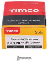 35020SOLOZ - 3.5mm x 20mm Pozidriv Double Countersunk ZP Solo Chipboard & Wood Screws, 200 Pack