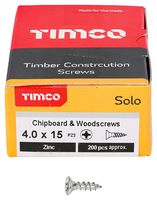 40015SOLOZ - 4mm x 15mm Pozidriv Double Countersunk ZP Solo Chipboard & Wood Screws, 200 Pack