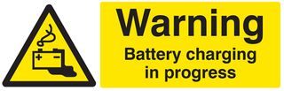 24211M - Warning Battery Charging in Progress - Self Adhesive Sign - 100mm x 300mm
