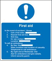 16020H - First Aid Actions List - Plastic Sign - 300mm x 250mm