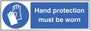 25203E - Hand Protection Must Be Worn - Self Adhesive Vinyl Safety Sign - 200mm x 150mm