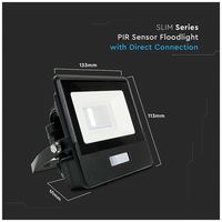 VT-118S-B 20258 - 10W LED Floodlight with PIR, 6500K, 735lm, Black, IP65