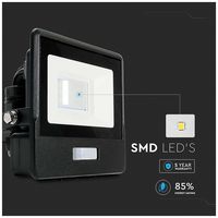 VT-118S-B 20258 - 10W LED Floodlight with PIR, 6500K, 735lm, Black, IP65