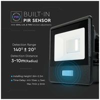 VT-118S-B 20258 - 10W LED Floodlight with PIR, 6500K, 735lm, Black, IP65