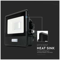 VT-118S-B 20258 - 10W LED Floodlight with PIR, 6500K, 735lm, Black, IP65