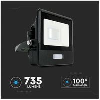 VT-118S-B 20258 - 10W LED Floodlight with PIR, 6500K, 735lm, Black, IP65