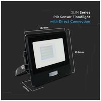 VT-128S-B 20261 - 20W LED Floodlight with PIR, 6500K, 1510lm, Black, IP65