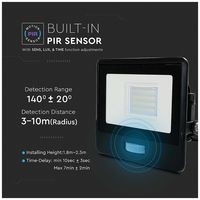 VT-128S-B 20261 - 20W LED Floodlight with PIR, 6500K, 1510lm, Black, IP65
