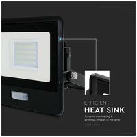 VT-128S-B 20261 - 20W LED Floodlight with PIR, 6500K, 1510lm, Black, IP65