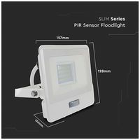 VT-128S-1-W 20297 - 20W LED Floodlight with PIR, 6500K, 1510lm, White, IP65