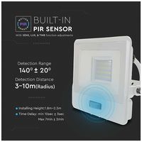 VT-128S-1-W 20297 - 20W LED Floodlight with PIR, 6500K, 1510lm, White, IP65