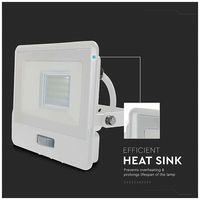 VT-128S-1-W 20297 - 20W LED Floodlight with PIR, 6500K, 1510lm, White, IP65