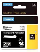 622290 - Permanent Polyester Label Tape 19mm x 5.5m Black on Clear