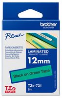 TZE-731 - P-Touch Label Tape Black on Green 1/2" / 12mm