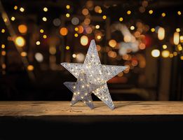 LB201049S - 31cm Double Layer Light Up Star Decoration - Silver