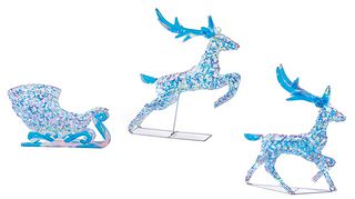 LV243928 - Lit Iridescent Twist Dream Sleigh and 2 Reindeer