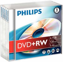DW4S4J05F/10 - 4x Speed DVD+RW Blank DVDs - Jewel Case 5 Pack