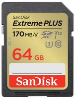 SDSDXW2-064G-GNCIN - 64GB Extreme PLUS SDXC Memory Card UHS-I U3 V30 Class 10, 170MB/s Read
