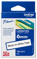 TZE211 - P-Touch Label Tape Black on White 1/4" / 6mm