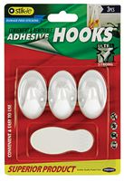 W2117178 - 54mm x 33mm Self Adhesive Hooks, 3 Pack