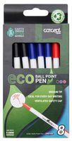 L0234946 - Concept Green Eco Ballpoint Pens, 0.8mm, Assorted Colours, Pack of 8
