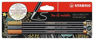 B-53046-10 - Stabilo Pen 68 Metallic, Gold, Silver and Copper Pack of 3